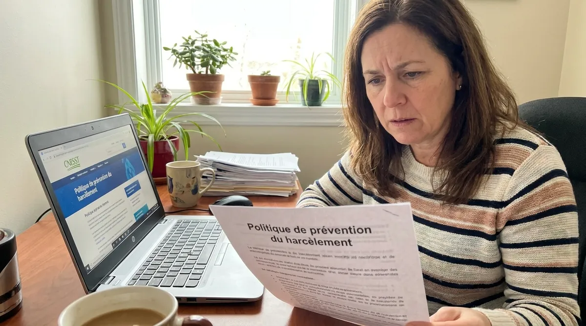 propriétaire de PME québécoise qui révise sa politique de harcèlement psychologique conforme à la Loi 59